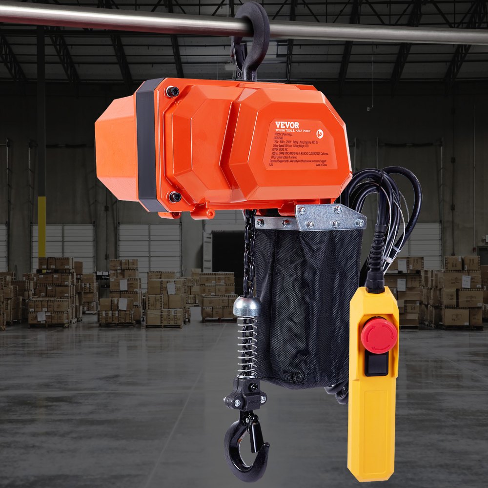 VEVOR Electric Chain Hoist, 330 lbs Load Capacity, 10 ft Lifting Height, 10 ft/min Speed, 120V, Single Phase Overhead Crane with G80 Chain, 10 ft Wired Remote Control for Garage, Shop, Hotel, and Home 
