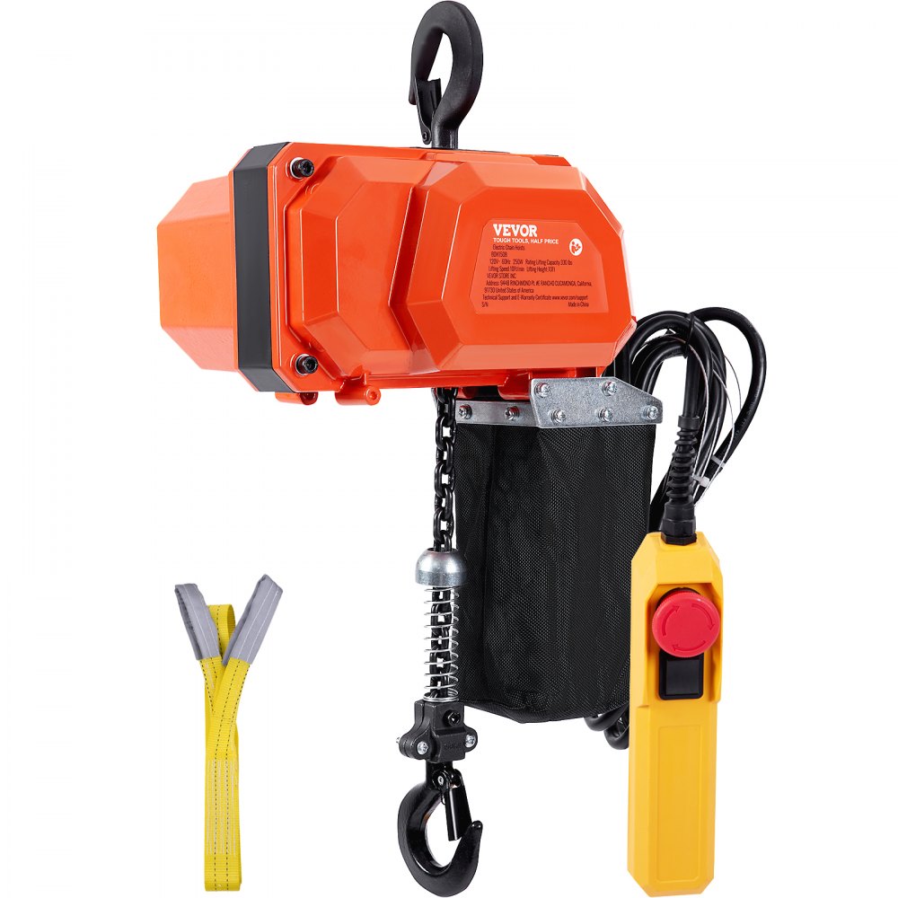 VEVOR Electric Chain Hoist, 330 lbs Load Capacity, 10 ft Lifting Height, 10 ft/min Speed, 120V, Single Phase Overhead Crane with G80 Chain, 10 ft Wired Remote Control for Garage, Shop, Hotel, and Home 