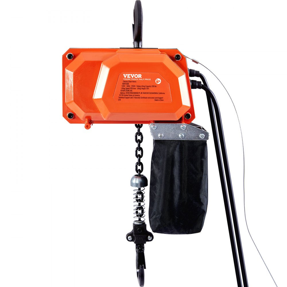 VEVOR Electric Chain Hoist, 330 lbs Load Capacity, 10 ft Lifting Height, 10 ft/min Speed, 120V, Single Phase Overhead Crane with G80 Chain, 10 ft Wired Remote Control for Garage, Shop, Hotel, and Home 
