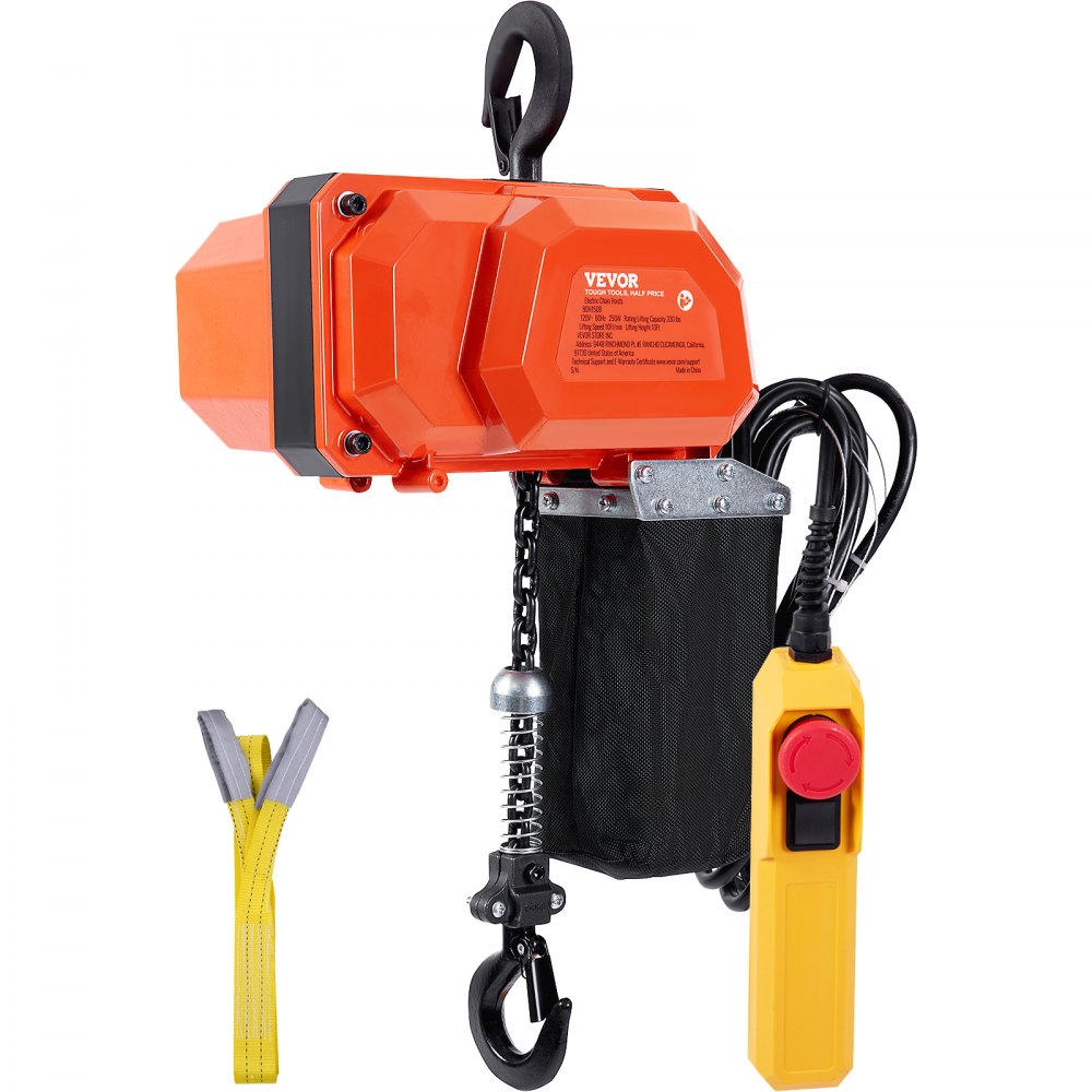 VEVOR Electric Chain Hoist, 330 lbs Load Capacity, 10 ft Lifting Height, 10 ft/min Speed, 120V, Single Phase Overhead Crane with G80 Chain, 10 ft Wired Remote Control for Garage, Shop, Hotel, and Home 