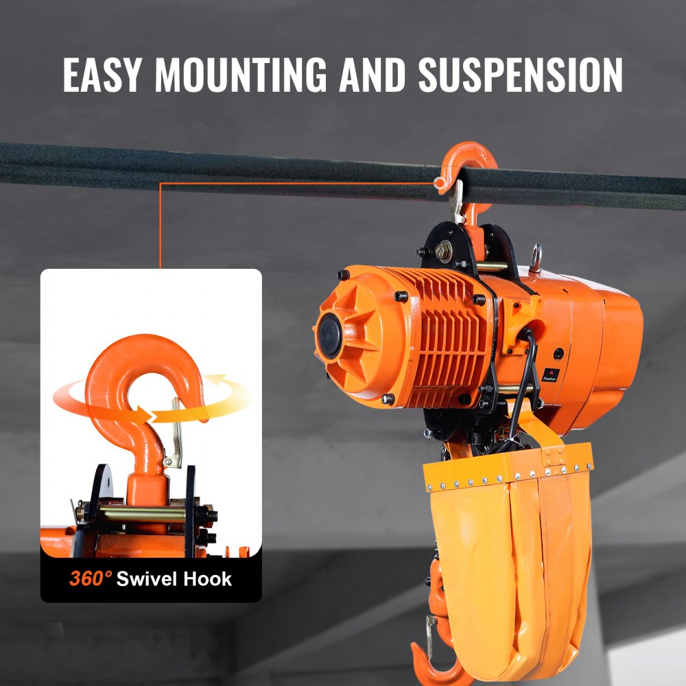 VEVOR Electric Chain Hoist, 4400 lbs/2 ton Capacity, 20 ft Lifting Height, 26 ft/min Speed, 220V, Three Phase Overhead Crane with G100 Chain, Wireless Remote Control for Garage, Shop, Hotel, and Home 