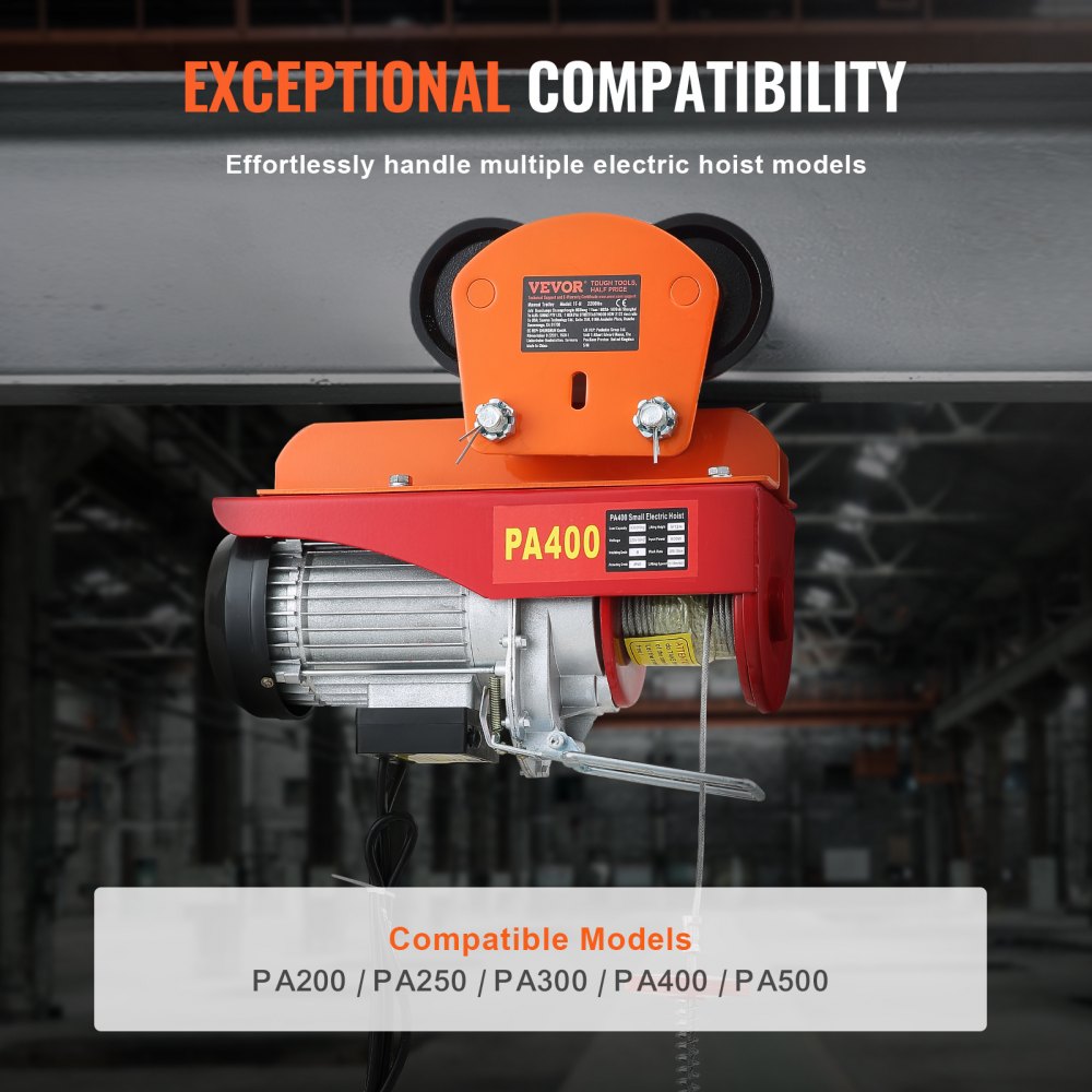 VEVOR Electric Hoist Manual Trolley, 2200 lbs/1 Ton Capacity for PA200 PA250 PA300 PA400 PA500, Push Beam Trolley with Dual Wheels, 2.68"-4.33" Adjustable Beam Flange Width for Straight Curved I Beam 