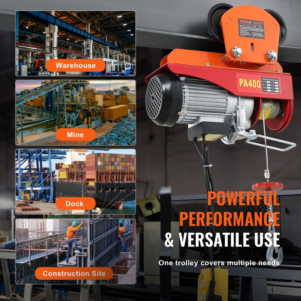 VEVOR Electric Hoist Manual Trolley, 2200 lbs/1 Ton Capacity for PA200 PA250 PA300 PA400 PA500, Push Beam Trolley with Dual Wheels, 2.68"-4.33" Adjustable Beam Flange Width for Straight Curved I Beam 