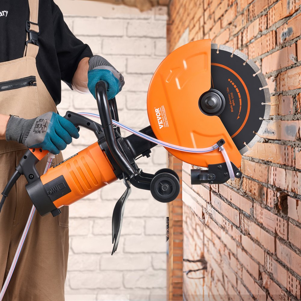 VEVOR Electric Concrete Saw, 12 in, 1800 W 15 A Motor Circular Saw Cutter with Max. 4.5 in Adjustable Cutting Depth, Wet Disk Saw Cutter Includes Water Line, Pump and Blade, for Stone, Brick 