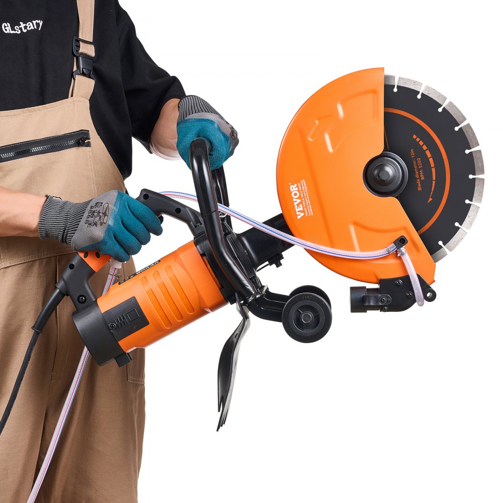 VEVOR Electric Concrete Saw, 12 in, 1800 W 15 A Motor Circular Saw Cutter with Max. 4.5 in Adjustable Cutting Depth, Wet Disk Saw Cutter Includes Water Line, Pump and Blade, for Stone, Brick 