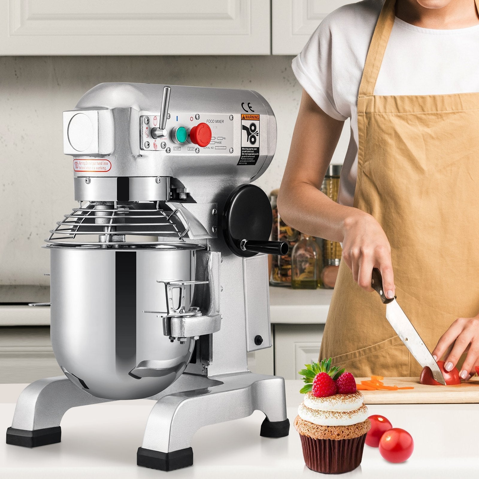 VEVOR Commercial Food Mixer 15Qt 600W 3 Speeds Adjustable 110/178/390 RPM Heavy Duty 110V with Stainless Steel Bowl Dough Hooks Whisk Beater Premium for Schools Bakeries Restaurants Pizzerias 