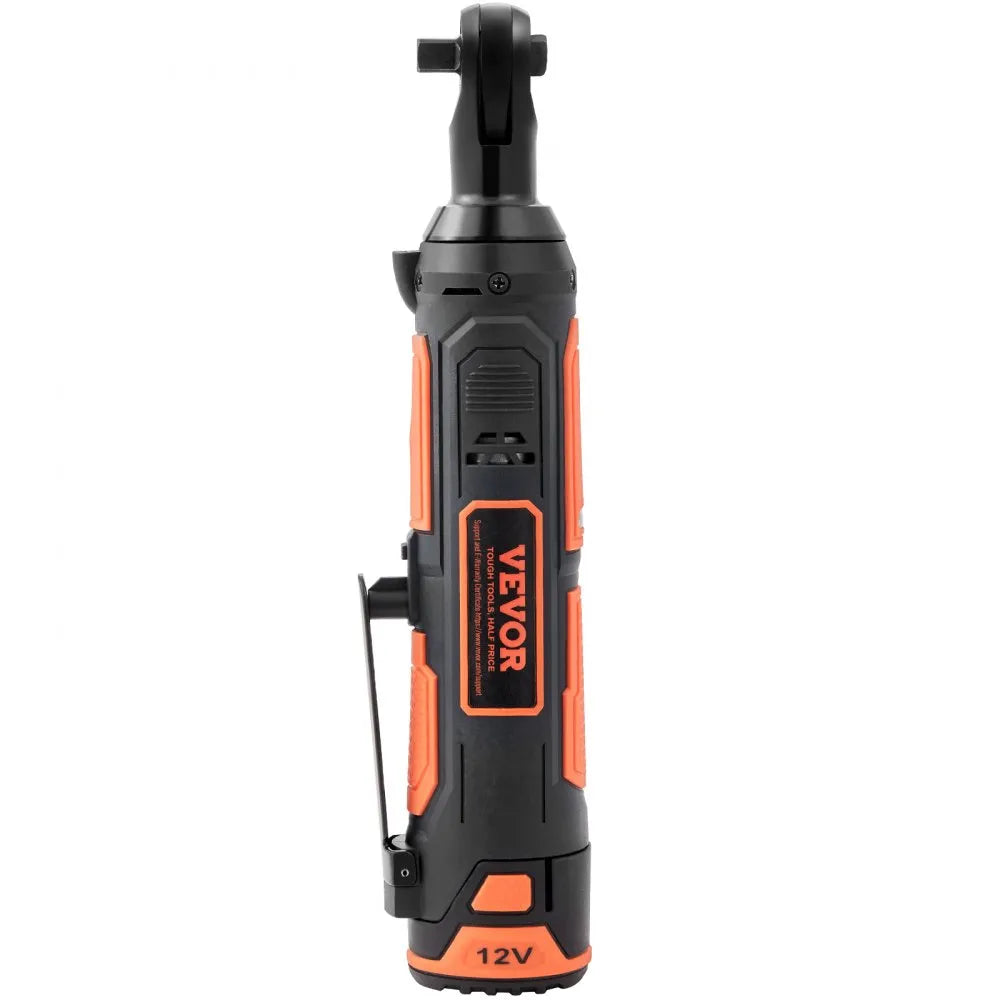 VEVOR Cordless Electric Ratchet Wrench, 3/8" Sub-Compact, 33 FT-lbs Max Torque, 45-Min Fast Charging, with 2-Pack 12V Rechargable Battery, Built-in LED Work Light, 9 Cr-V Sockets and Drive Adapter