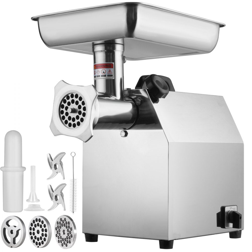 VEVOR Electric Meat Grinder, 8.3 Lb/Min, 650W?3800W MAX) Industrial Meat Mincer with 2 Blade, 3 Grinding Plates, Sausage Tube 304 Stainless Steel Commercial Meat Grinder, ETL Listed 
