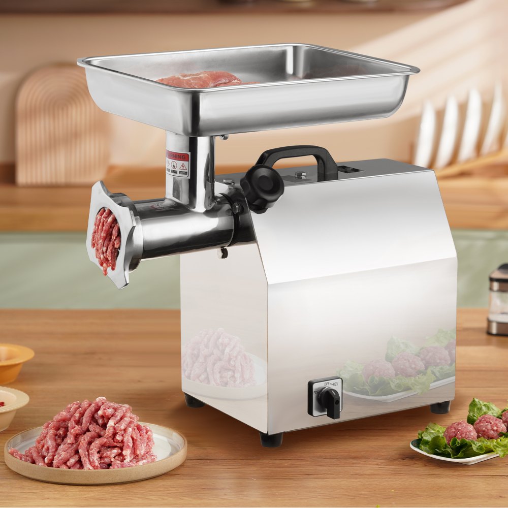 VEVOR Electric Meat Grinder, 396 Lb/H Capacity, 1100W (4600W MAX) Industrial Meat Mincer with 2 Blade, 3 Grinding Plates, Sausage Tube 304 Stainless Steel Commercial Meat Grinder, ETL Listed 