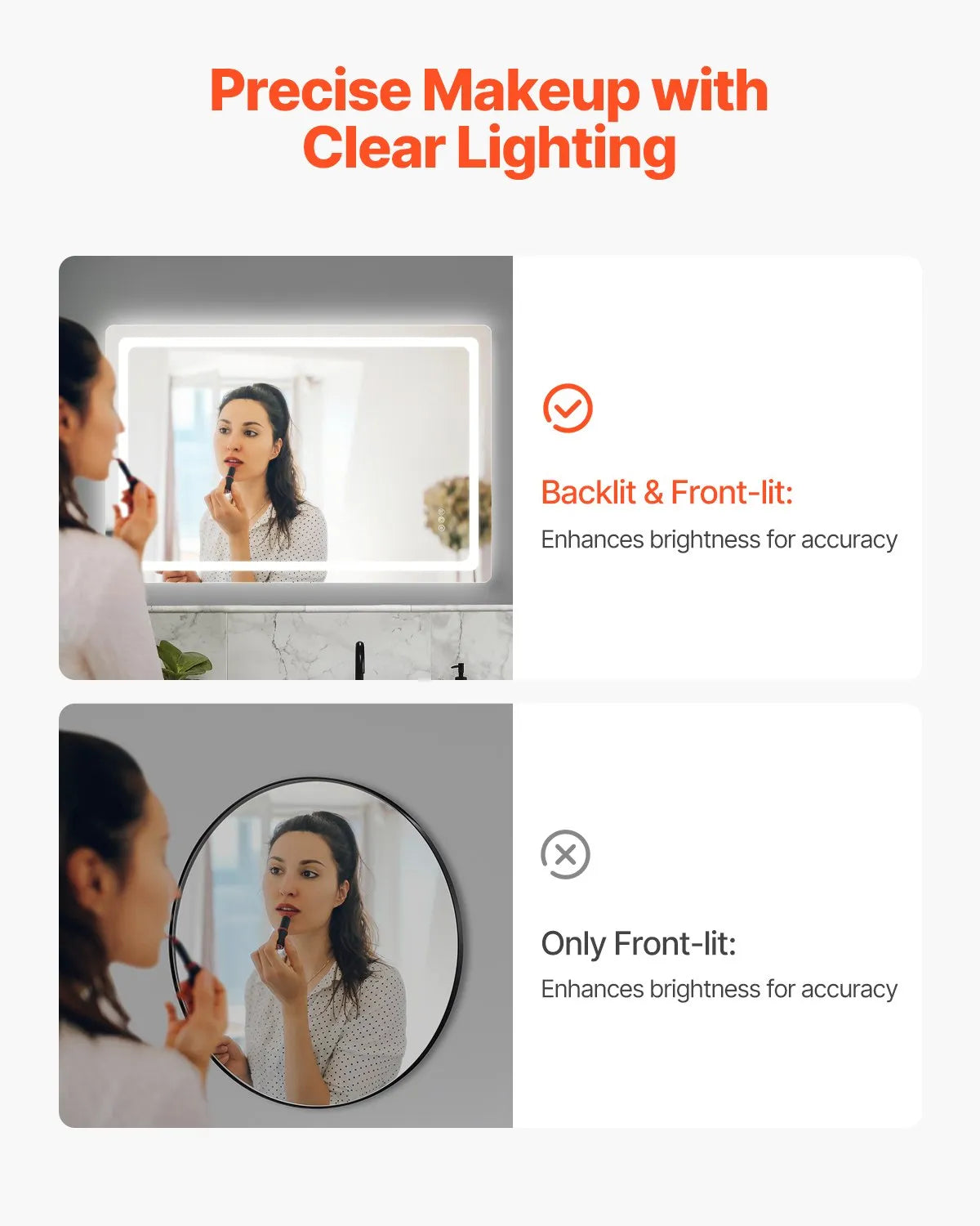 VEVOR LED Bathroom Mirror 3 Colors Anti-fog Wall Mounted Vanity Mirror 32" x 48"