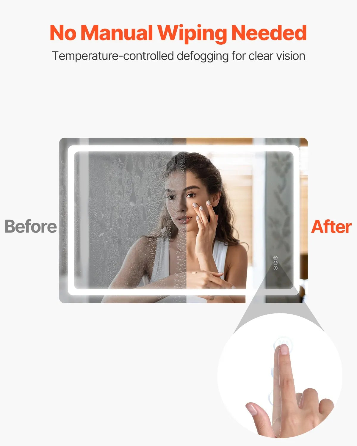 VEVOR LED Bathroom Mirror 3 Colors Anti-fog Wall Mounted Vanity Mirror 32" x 48"