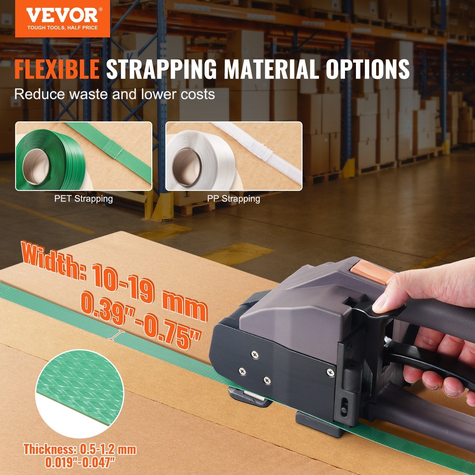 VEVOR Automatic Electric Strapping Machine Tool for PP/PET 0.39"-0.75" Straps 