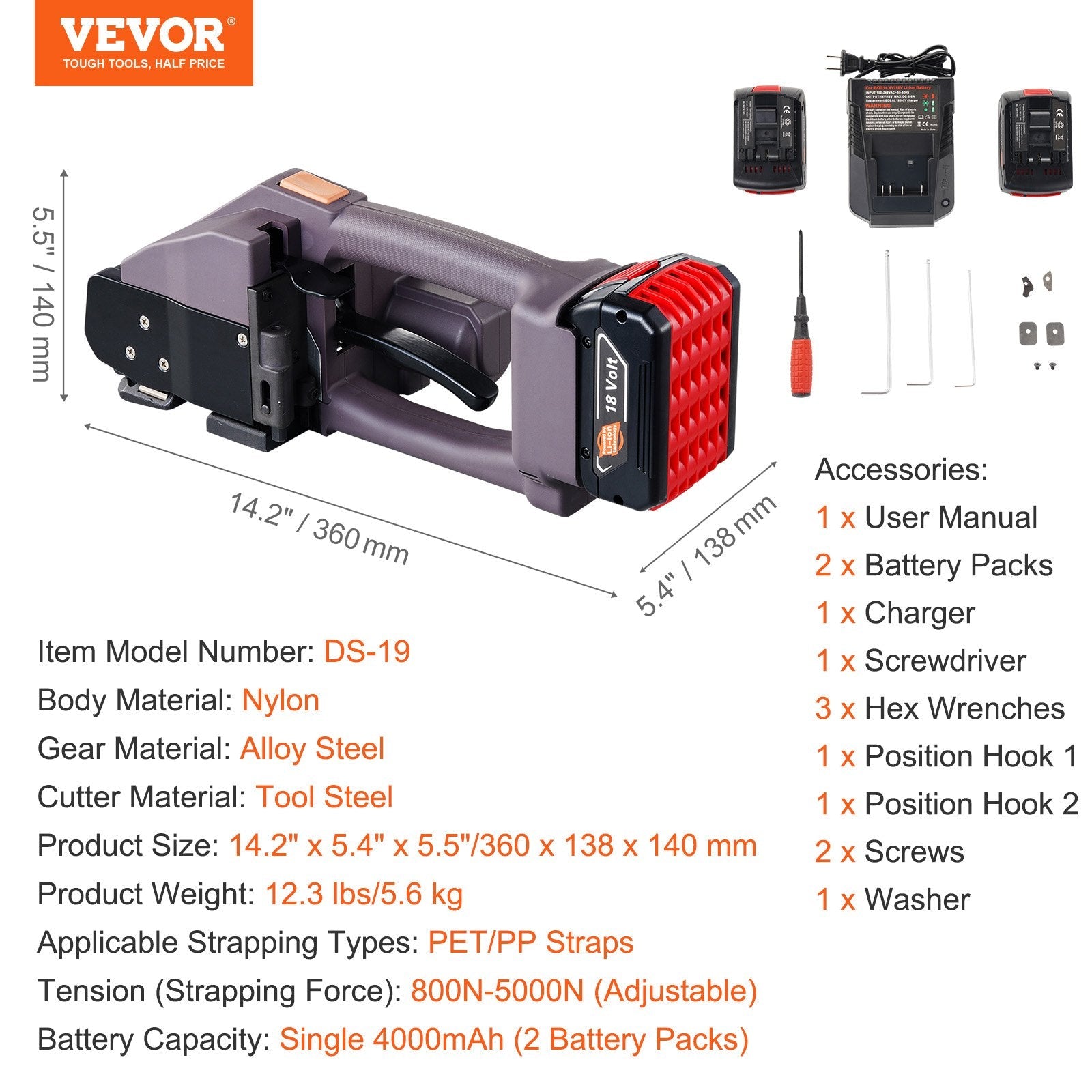 VEVOR Automatic Electric Strapping Machine Tool for PP/PET 0.39"-0.75" Straps 