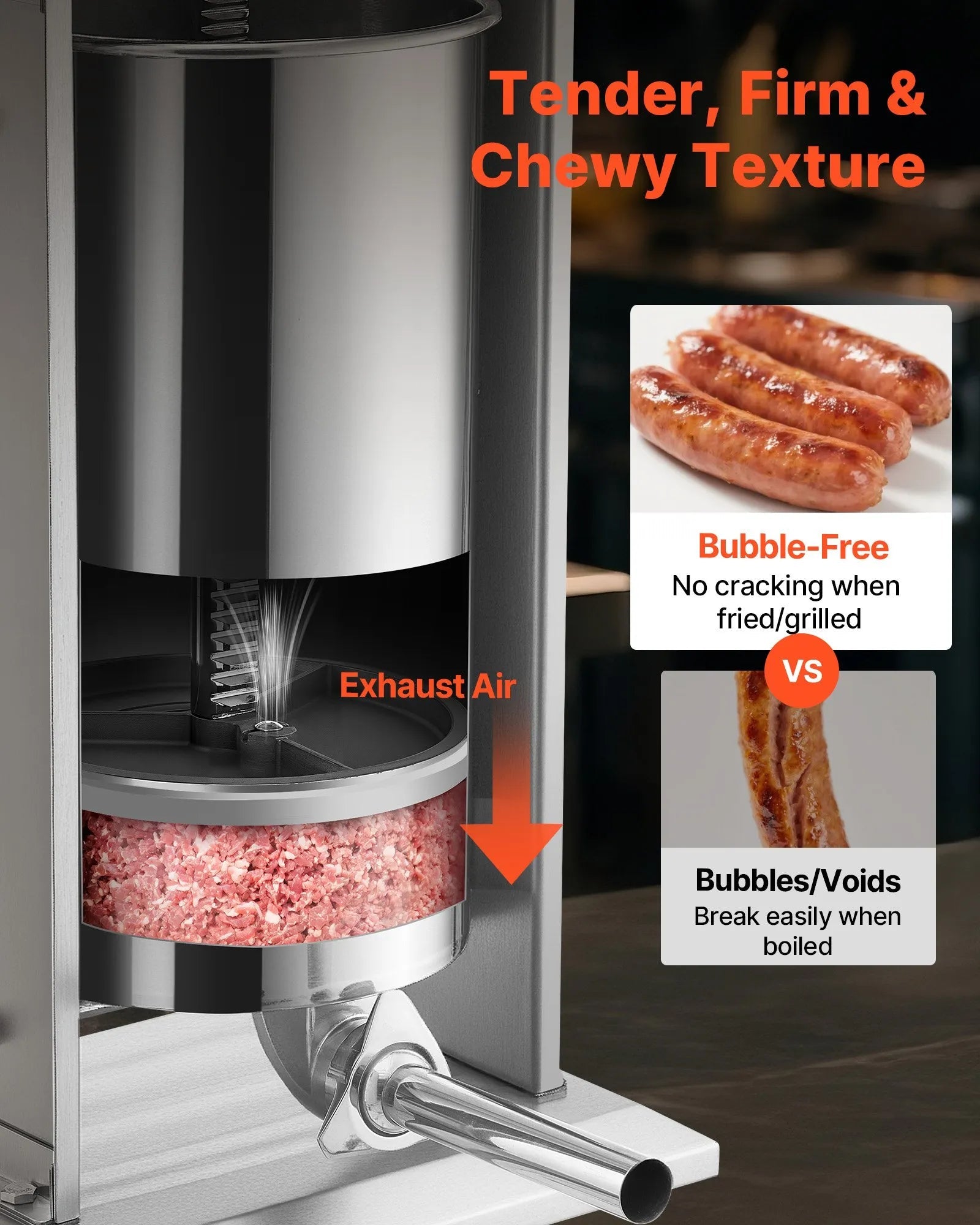 VEVOR Electric Sausage Stuffer, 55 LBS / 25 L Vertical Meat Stuffer, Stepless Speed Control and Foot Pedal, Stainless Steel Heavy Duty Sausage Filler with 5 Stuffing Tubes, for Commercial & Home Use 