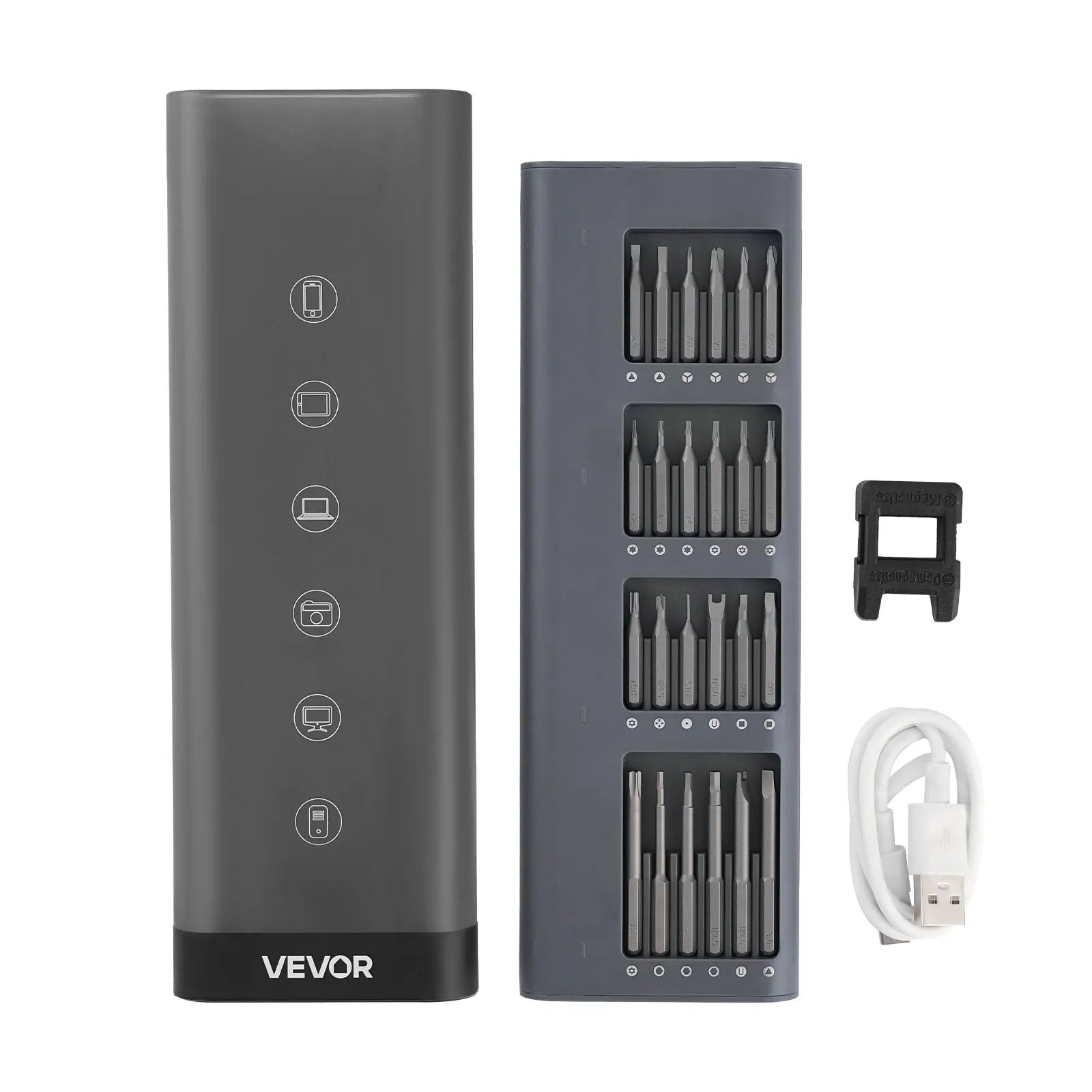 VEVOR Electric Precision Screwdriver Set, 48 Magnetic Bits, Mini Electric Screwdriver with Magnetic Storage Box, S2 Steel Bits, LED Light, Type-C Charging, for Phone, Laptop, and Electronics Repair 