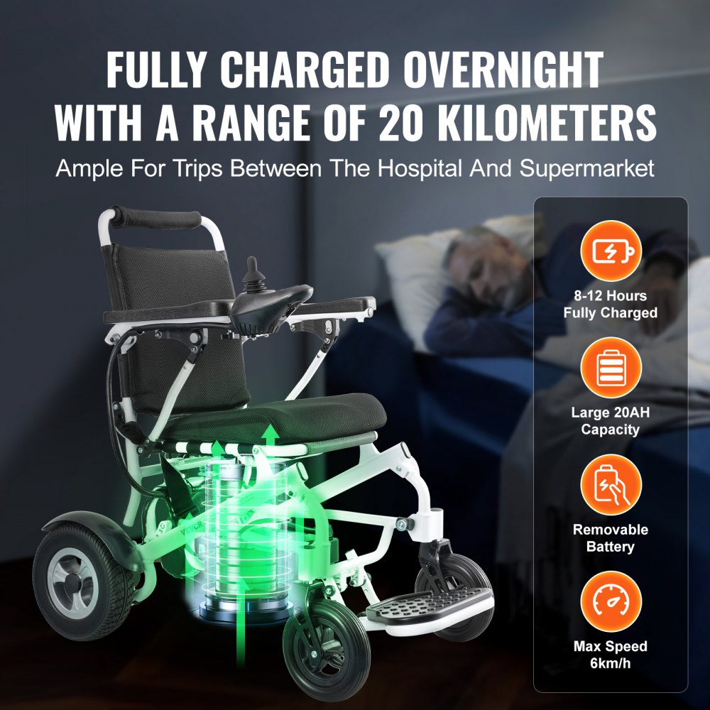 VEVOR Electric Wheelchair for Adults Seniors, 300 lbs Weight Capacity, 17.7 in Width Lightweight Foldable Motorized Power Wheelchairs, UP to 12.5 Miles Range All Terrain Aluminum Alloy Chair 