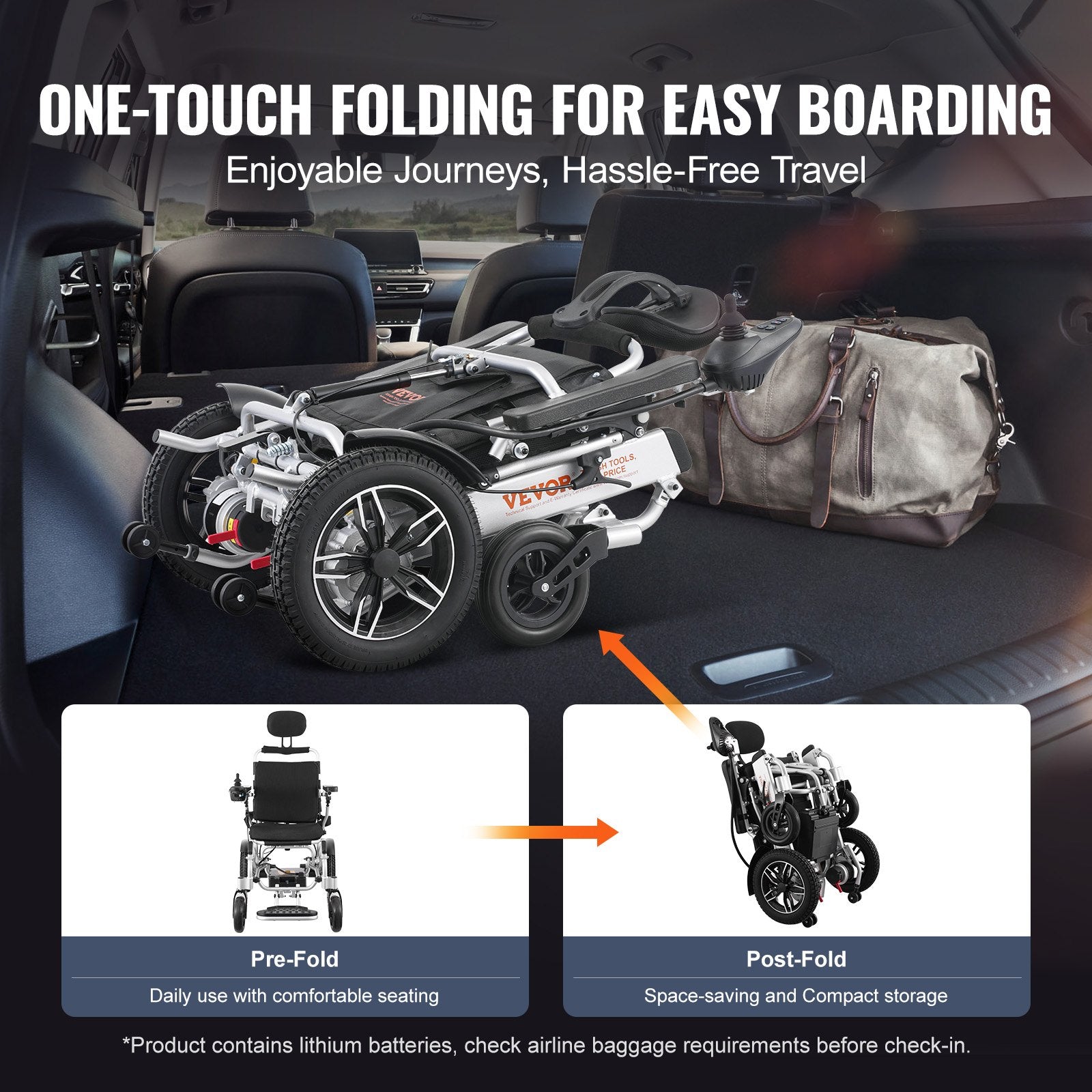 VEVOR Electric Wheelchair for Adults Seniors, 300 lbs Weight Capacity, 17.7 in Width Lightweight Foldable Motorized Power Wheelchairs, Long Range All Terrain Aluminum Alloy Chair, Adjustable Backrest 