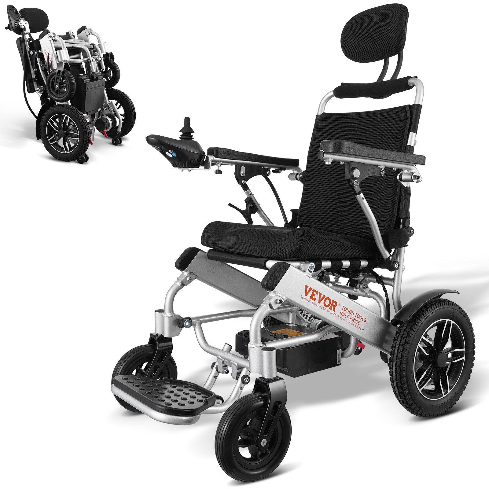 VEVOR Electric Wheelchair for Adults Seniors, 300 lbs Weight Capacity, 17.7 in Width Lightweight Foldable Motorized Power Wheelchairs, Long Range All Terrain Aluminum Alloy Chair, Adjustable Backrest 