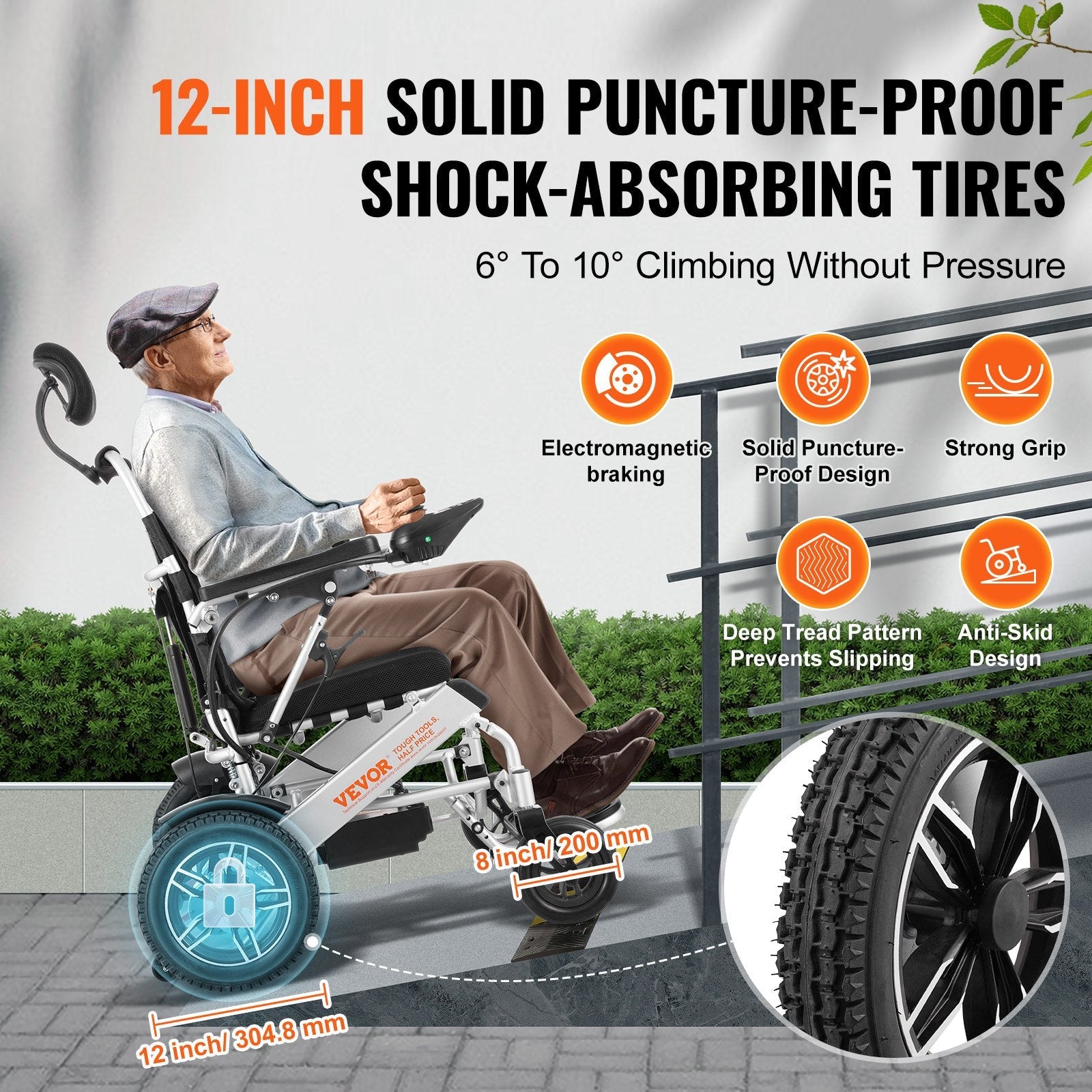 VEVOR Electric Wheelchair for Adults Seniors, 300 lbs Weight Capacity, 20 in Width Lightweight Foldable Motorized Power Wheelchairs, Long Range All Terrain Aluminum Alloy Chair, Adjustable Backrest 