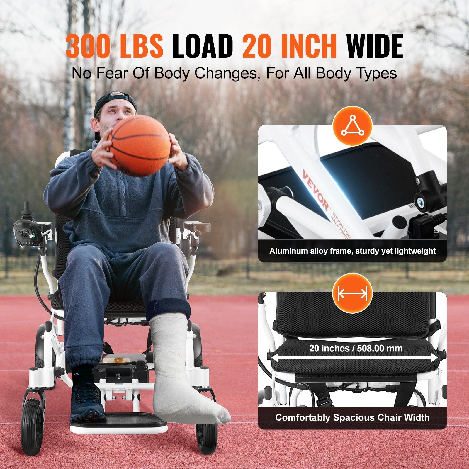 VEVOR Electric Wheelchair for Adults Seniors, 300 lbs Weight Capacity, 20 in Width Lightweight Foldable Motorized Power Wheelchairs, Long Range All Terrain Aluminum Alloy Chair 