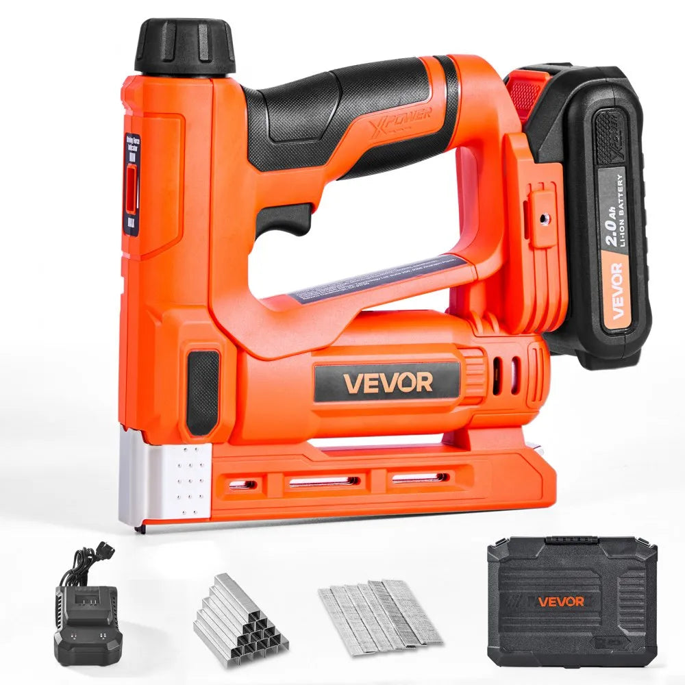 VEVOR Cordless Brad Nailer, 2-in-1 Nail Gun Staple Gun, 18 Gauge 5/8 inch, Includes 1000 Pcs Staples and 1000 Pcs Nails, with Battery and Charger, Non-Slip Rubber Grip, for Woodworking DIY Projects 