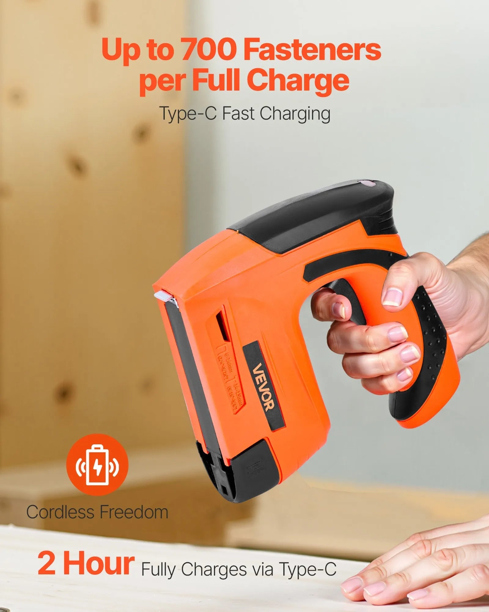 VEVOR Cordless Brad Nailer, 2-in-1 Nail Gun Staple Gun, 18 Gauge 5/8 inch, Battery Powered, with 1000 Pcs Staples and 1000 Pcs Nails, Non-Slip Rubber Grip, for Woodworking, Carpentry and DIY Projects 