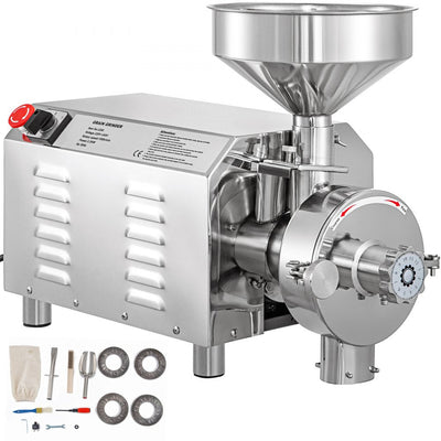 VEVOR Commercial Grinding Machine for Grain 2200W,Electric Stainless Steel Grain Grinder 30-50KG/H,Automatic Industrial Superfine Grain Grinder for Dried Materials Chinese Herb Spice Pepper Soybean 