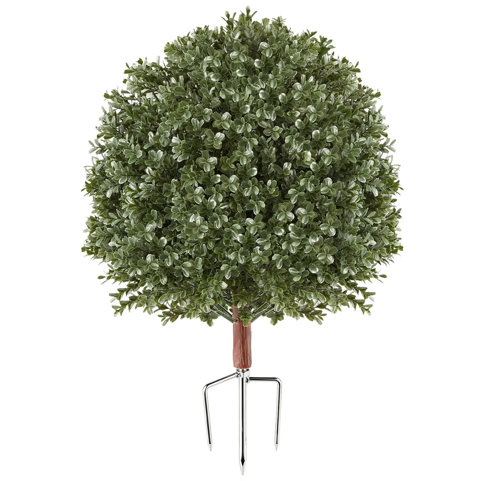 20-Inch Artificial Boxwood Topiary Ball Set of 2 with Metal Ground Stakes – Indoor & Outdoor Faux Green Shrubs