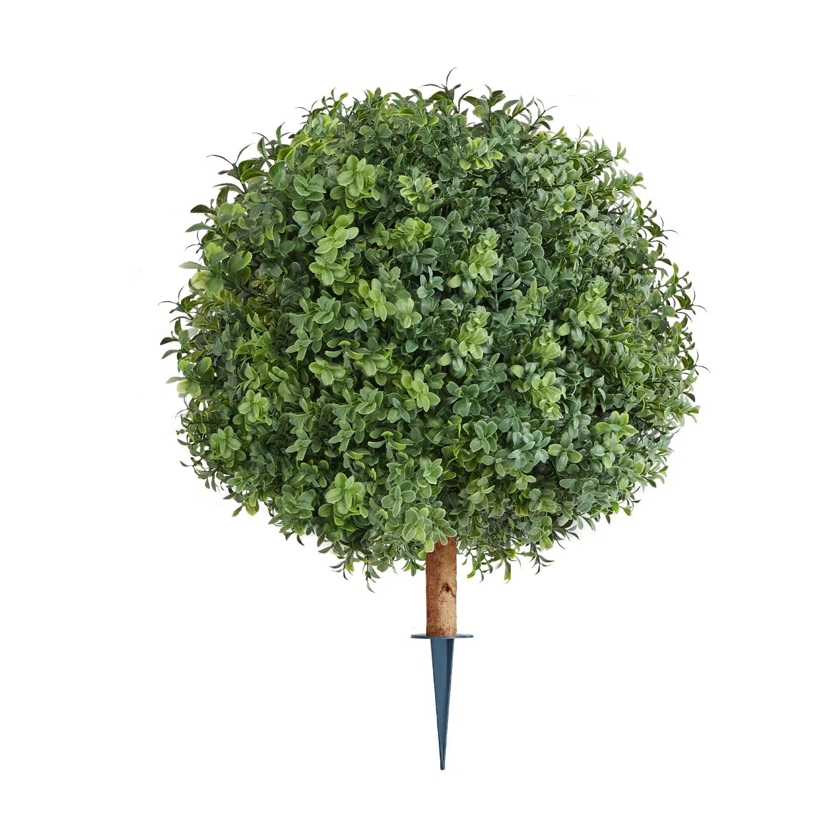 22" Artificial Topiary Boxwood Trees with Ground Spikes – 2 Piece Faux Outdoor Porch Shrub Set
