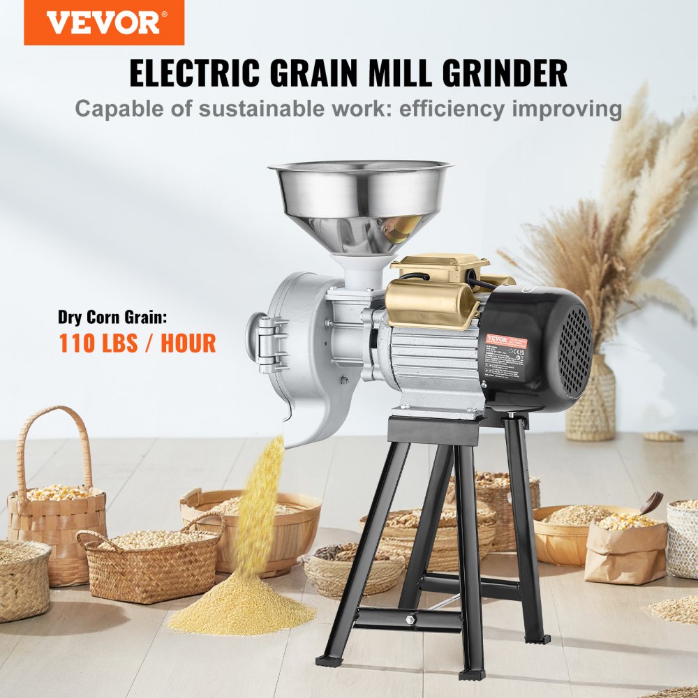 VEVOR 3000W Electric Grain Grinder Corn Wheat Flour Cereal Mill Wet & Dry 