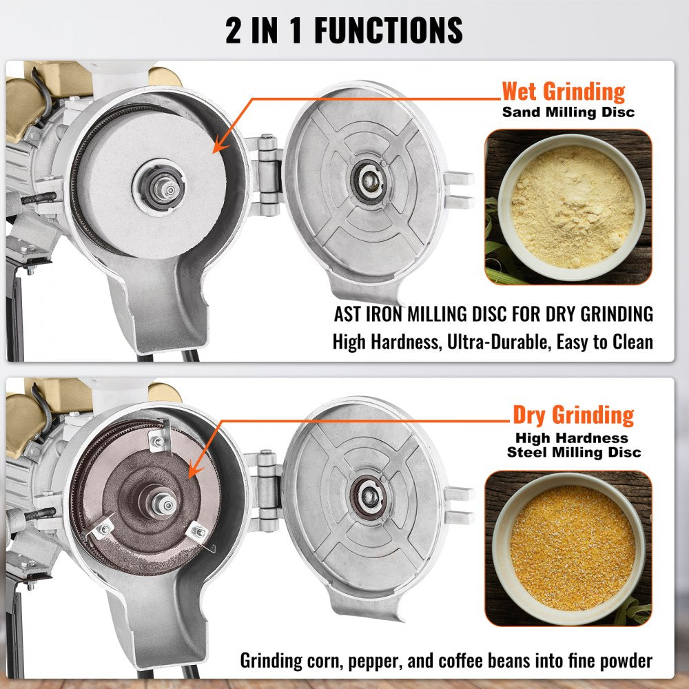 VEVOR 3000W Electric Grain Grinder Corn Wheat Flour Cereal Mill Wet & Dry 