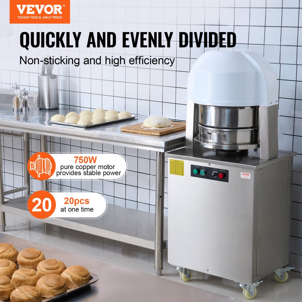 VEVOR Electric Dough Divider 20PCS Automatic Dough Cutter Bread Maker for Bakery 