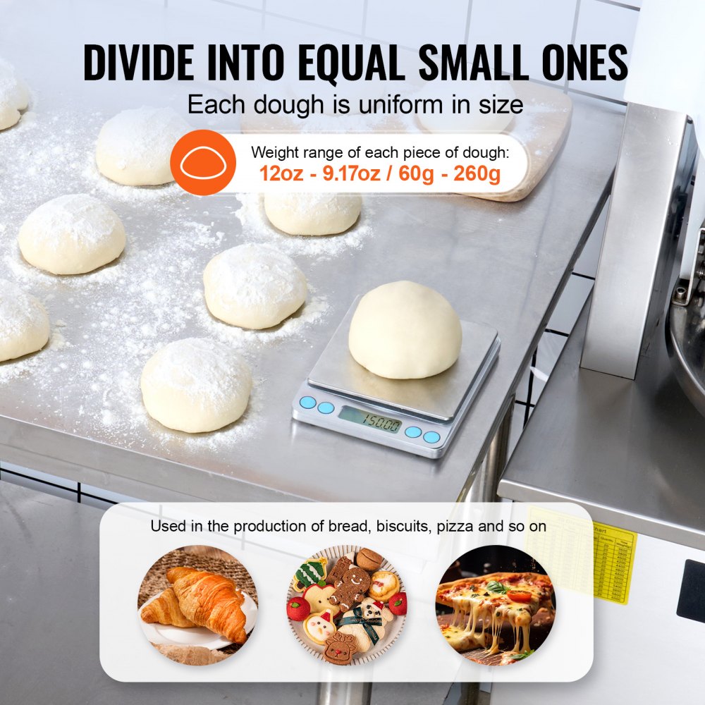 VEVOR Electric Dough Divider 20PCS Automatic Dough Cutter Bread Maker for Bakery 