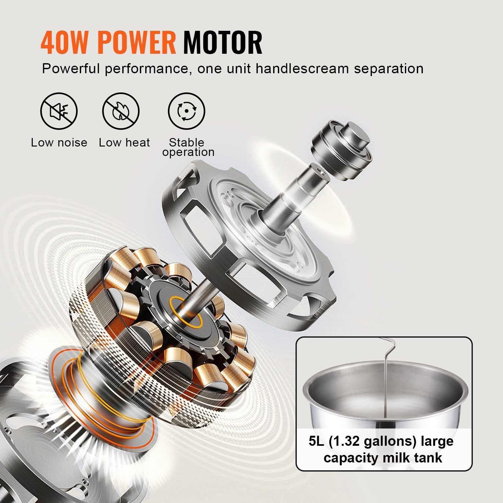 VEVOR Milk Cream Centrifugal Separator, 304 Stainless Steel Electric Cream Separators, 100L/H Output 10500RPM Goat Milk Separator, 30W Cow Cream Separator, Milk Skimmer with 5L Bowl Capacity, 100-240V 