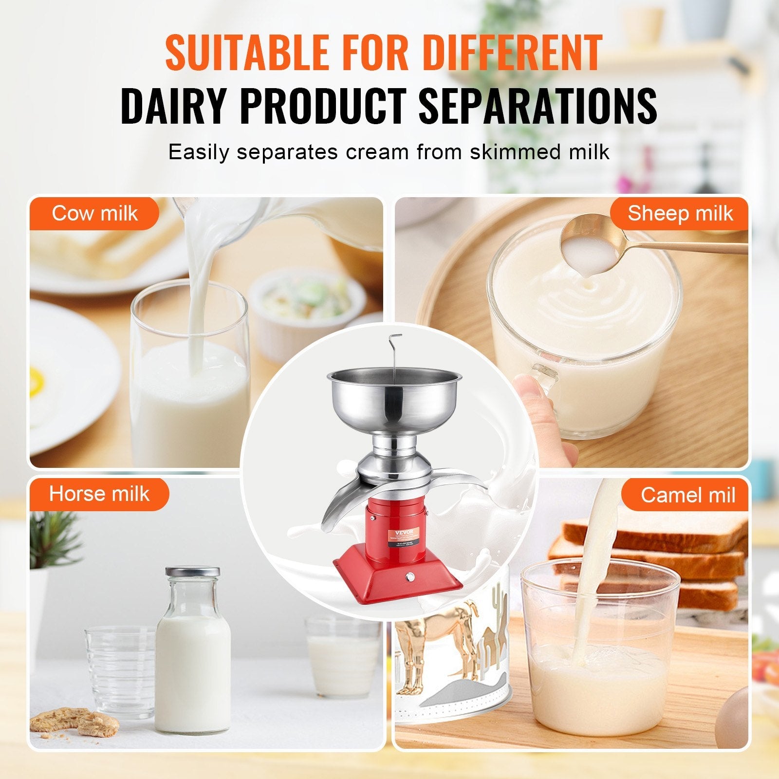VEVOR Milk Cream Centrifugal Separator, 304 Stainless Steel Electric Cream Separators, 100L/H Output 10500RPM Goat Milk Separator, 30W Cow Cream Separator, Milk Skimmer with 5L Bowl Capacity, 100-240V 