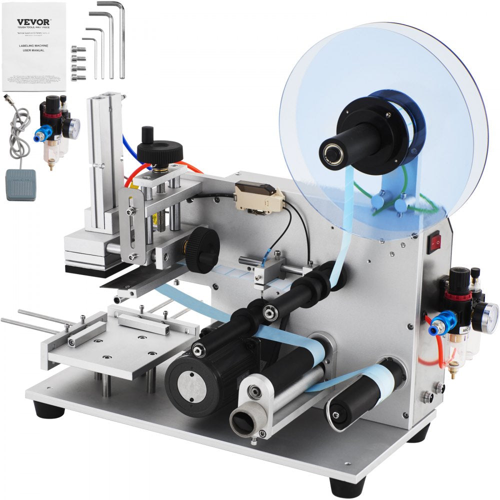 VEVOR Electric Flat Labeling Machine, 25-60pcs/min, Flat Surface Label Applicator for Cardboard Boxes/Square Bottles/Tin Cans, Labeler Suitable for Item Size Range of 4.72 x 5.9 x (0.98-3.54) inches 