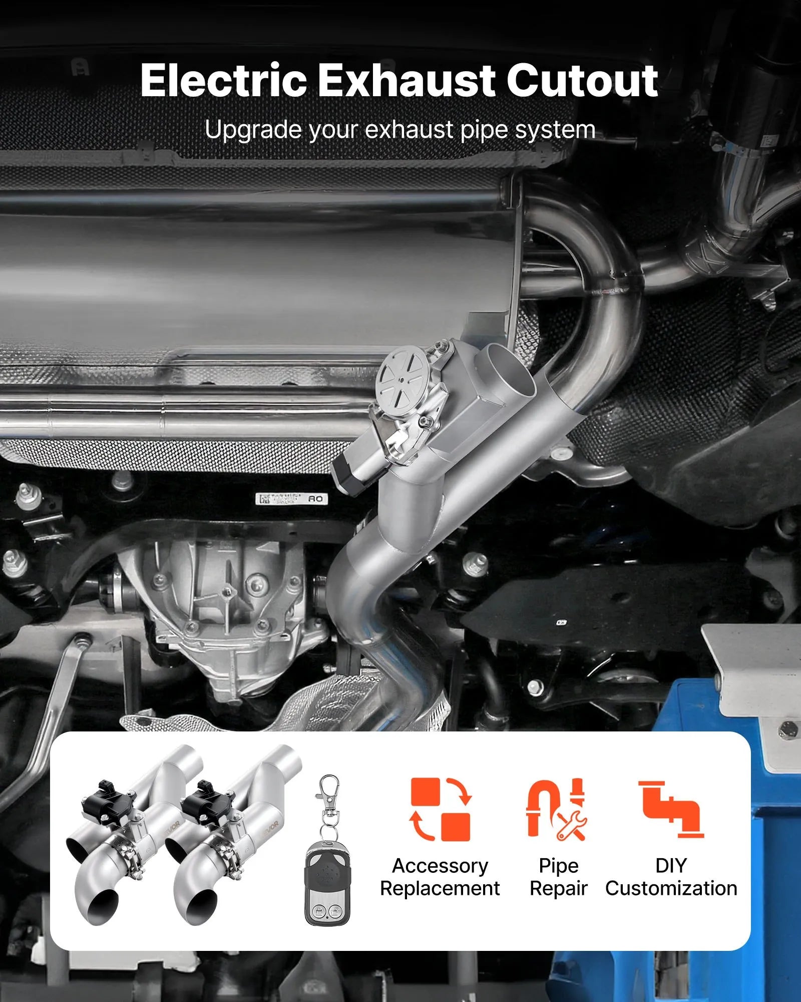 VEVOR Electric Exhaust Cutout, 2.5 Inch 2PCS Universal Stainless Steel Exhaust Valve Kit with One Controller Remote Kit, Cut Out Valve, Y Pipe, Remote Control, Fits Trucks, Sedans, Sports Cars, SUVs 