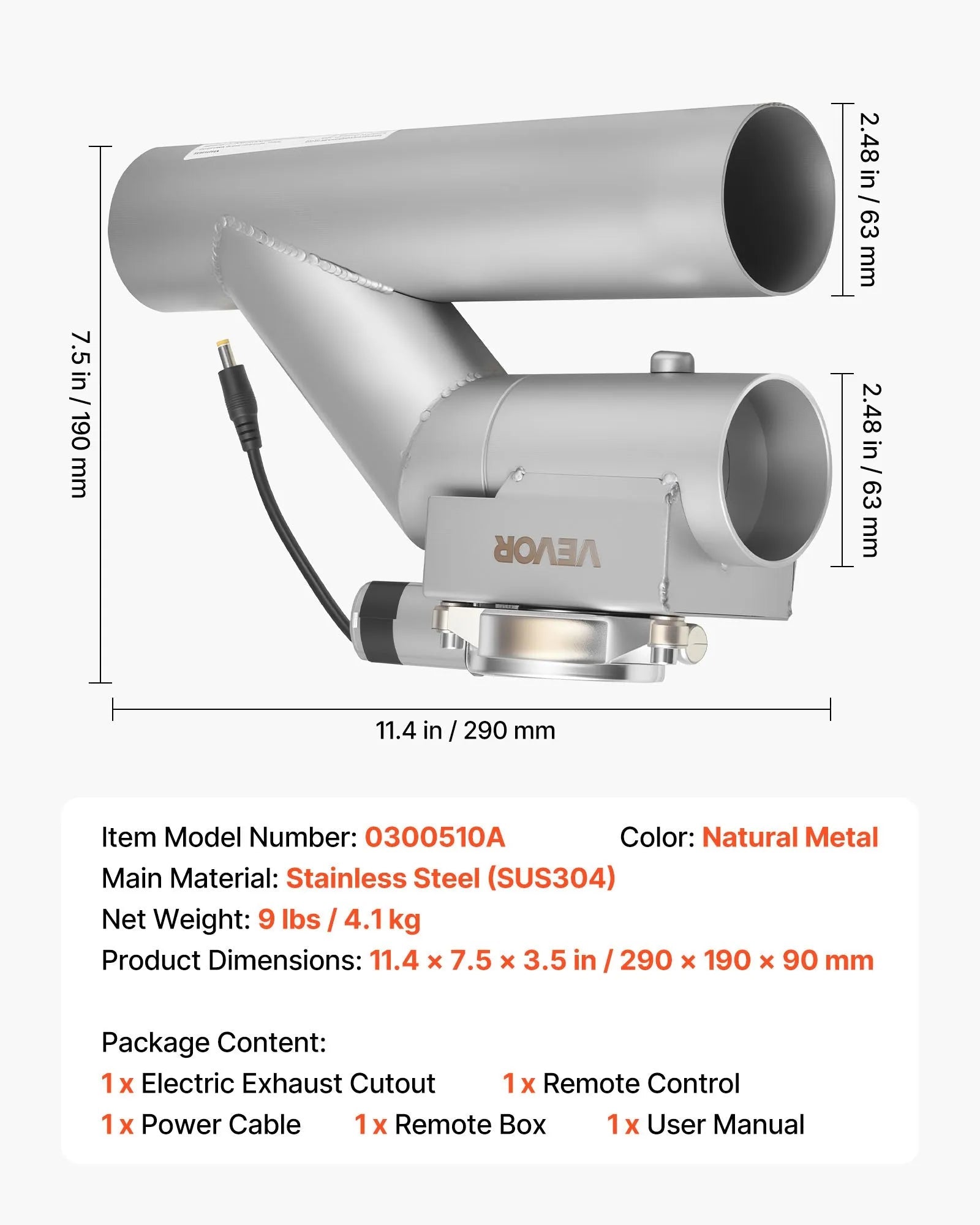 VEVOR Electric Exhaust Cutout, 2.5 Inch 2PCS Universal Stainless Steel Exhaust Valve Kit with One Controller Remote Kit, Cut Out Valve, Y Pipe, Remote Control, Fits Trucks, Sedans, Sports Cars, SUVs 