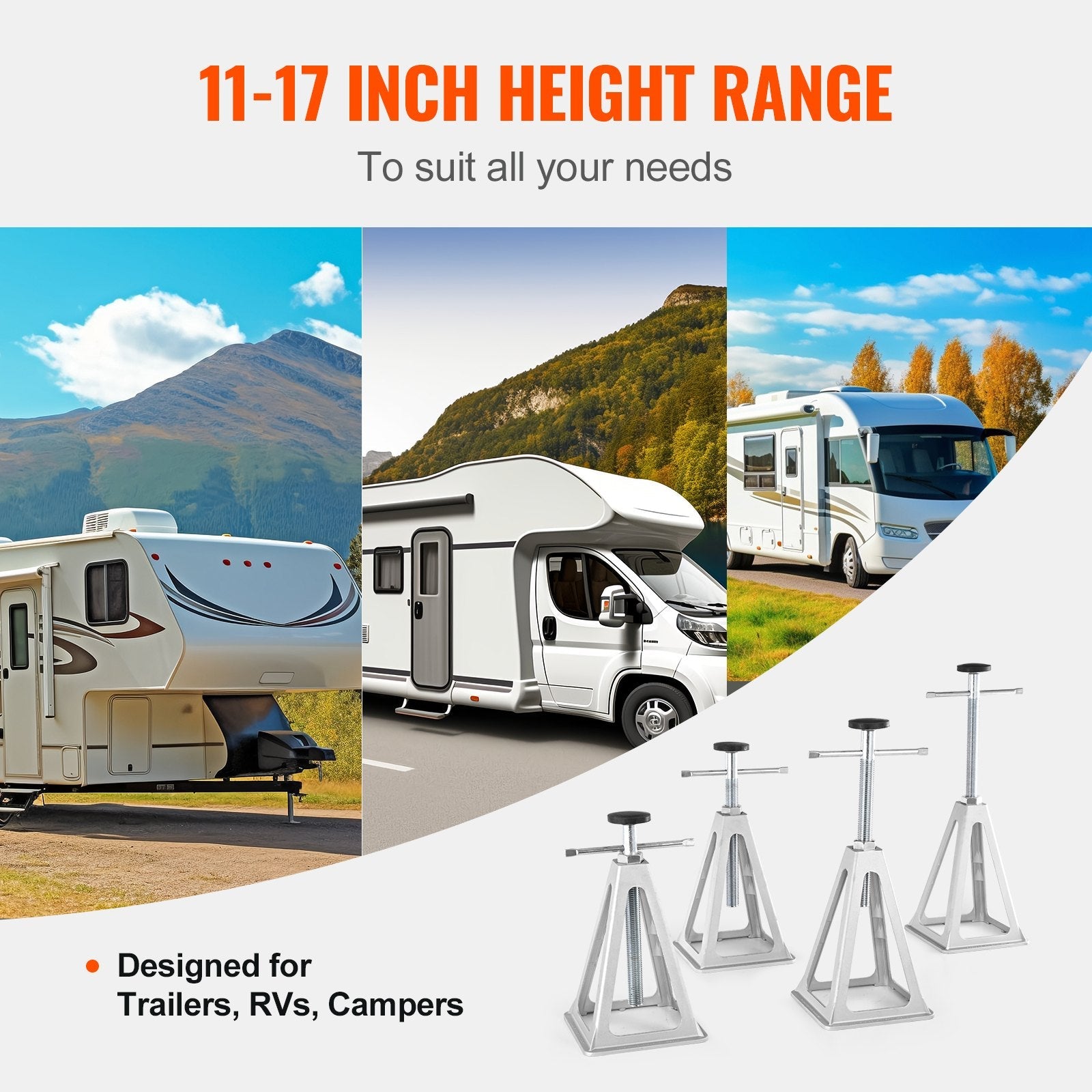 VEVOR RV Stabilizer Jacks, 4 Pack Aluminum RV Leveling Jacks, RV Stack Jacks for RV Travel Trailer Camper, Single Screw Jack Support up to 6000 Lbs, Adjustable from 11 inch to 17 inch 