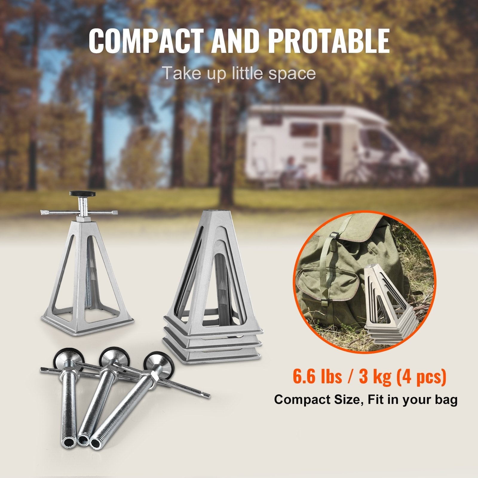 VEVOR RV Stabilizer Jacks, 4 Pack Aluminum RV Leveling Jacks, RV Stack Jacks for RV Travel Trailer Camper, Single Screw Jack Support up to 6000 Lbs, Adjustable from 11 inch to 17 inch 