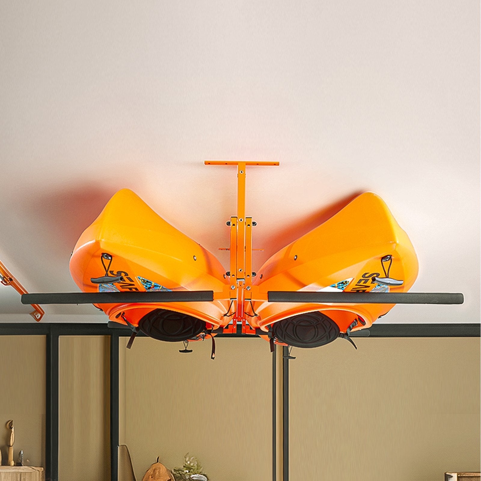 VEVOR Kayak Ceiling Storage Rack, Ceiling Storage Rack for 2 Kayak Canoe SUP, Adjustable Height Overhead Kayak Holder Hanger with Padded Arms, 250 LBS Max Load, for Indoor Outdoor Storage 