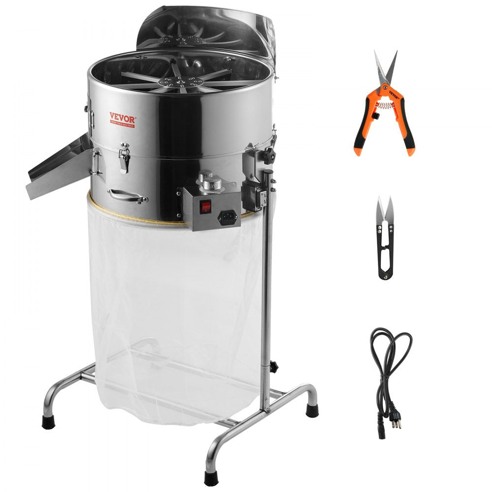VEVOR Electric Bud Trimmer, 18'' Electric Leaf Trimmer Machine with 60W Adjustable Speed, Tillable Trimmer with Stainless-Steel Blades, Bud Leaf Trimmer Mesh Bag & Hand Pruner Included for Leaves, Bud 