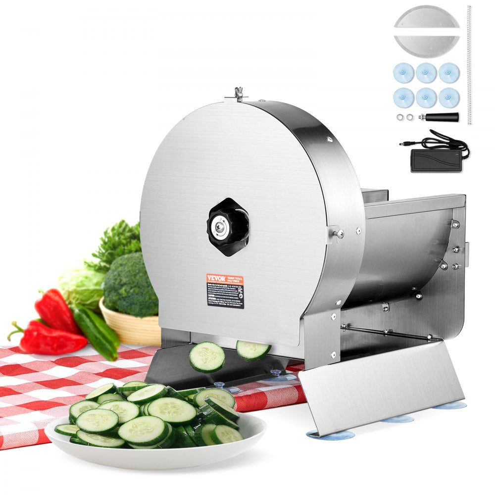 VEVOR Electric Vegetable Slicer, 0-0.5"/0-12mm Thickness Adjustable Commercial Slicer Machine, Convertible to Manual, Stainless Steel Food Cutter Slicing Machine, for Potato, Lemon, Tomato, Apple 