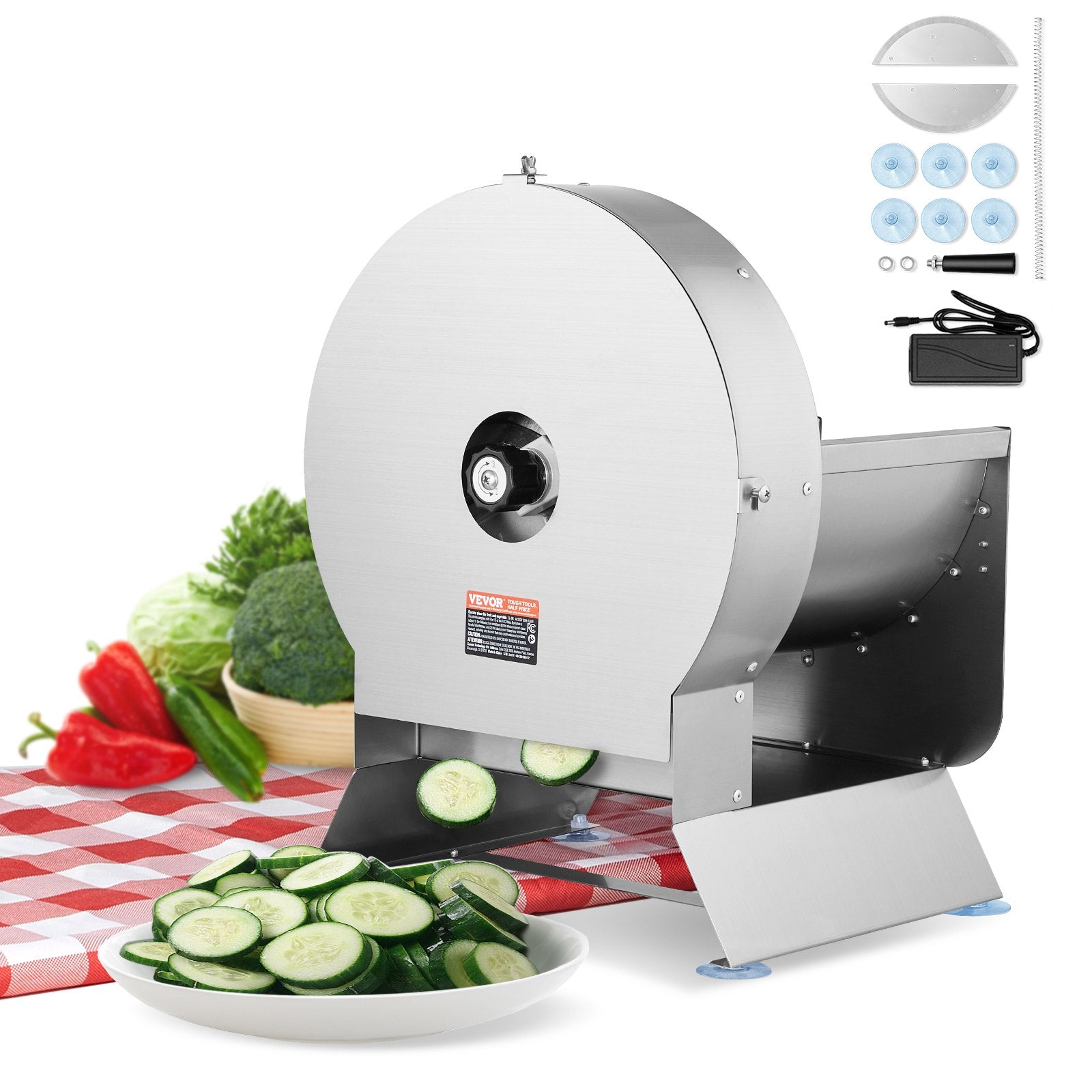 VEVOR Electric Vegetable Slicer, 0-0.5"/0-12mm Thickness Adjustable Commercial Slicer Machine, Convertible to Manual, Stainless Steel Food Cutter Slicing Machine, Large Feed Port for Potato, Tomato 