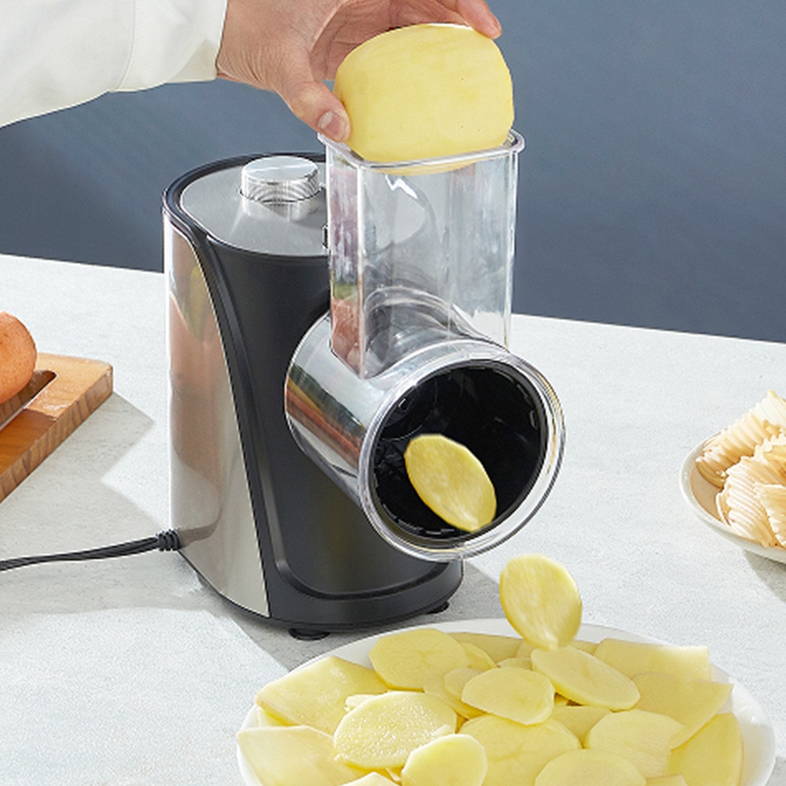 VEVOR Electric Cheese Grater Salad Maker, 250W Salad Shooter, Electric Vegetable Slicer Shredder Chopper for Fruits with 5 Attachments, Stainless Steel Food Cutter for Vegetables, and Cheeses 