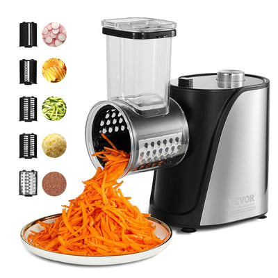 VEVOR Electric Cheese Grater Salad Maker, 250W Salad Shooter, Electric Vegetable Slicer Shredder Chopper for Fruits with 5 Attachments, Stainless Steel Food Cutter for Vegetables, and Cheeses 