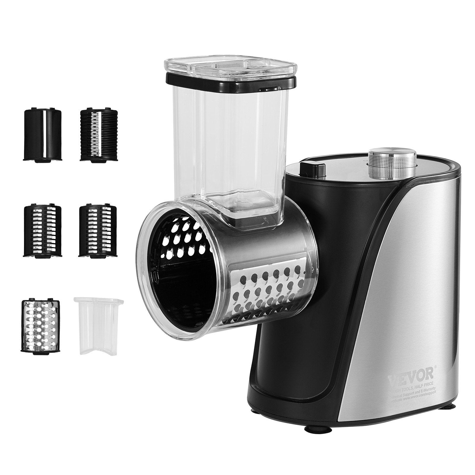 VEVOR Electric Cheese Grater Salad Maker, 250W Salad Shooter, Electric Vegetable Slicer Shredder Chopper for Fruits with 5 Attachments, Stainless Steel Food Cutter for Vegetables, and Cheeses 