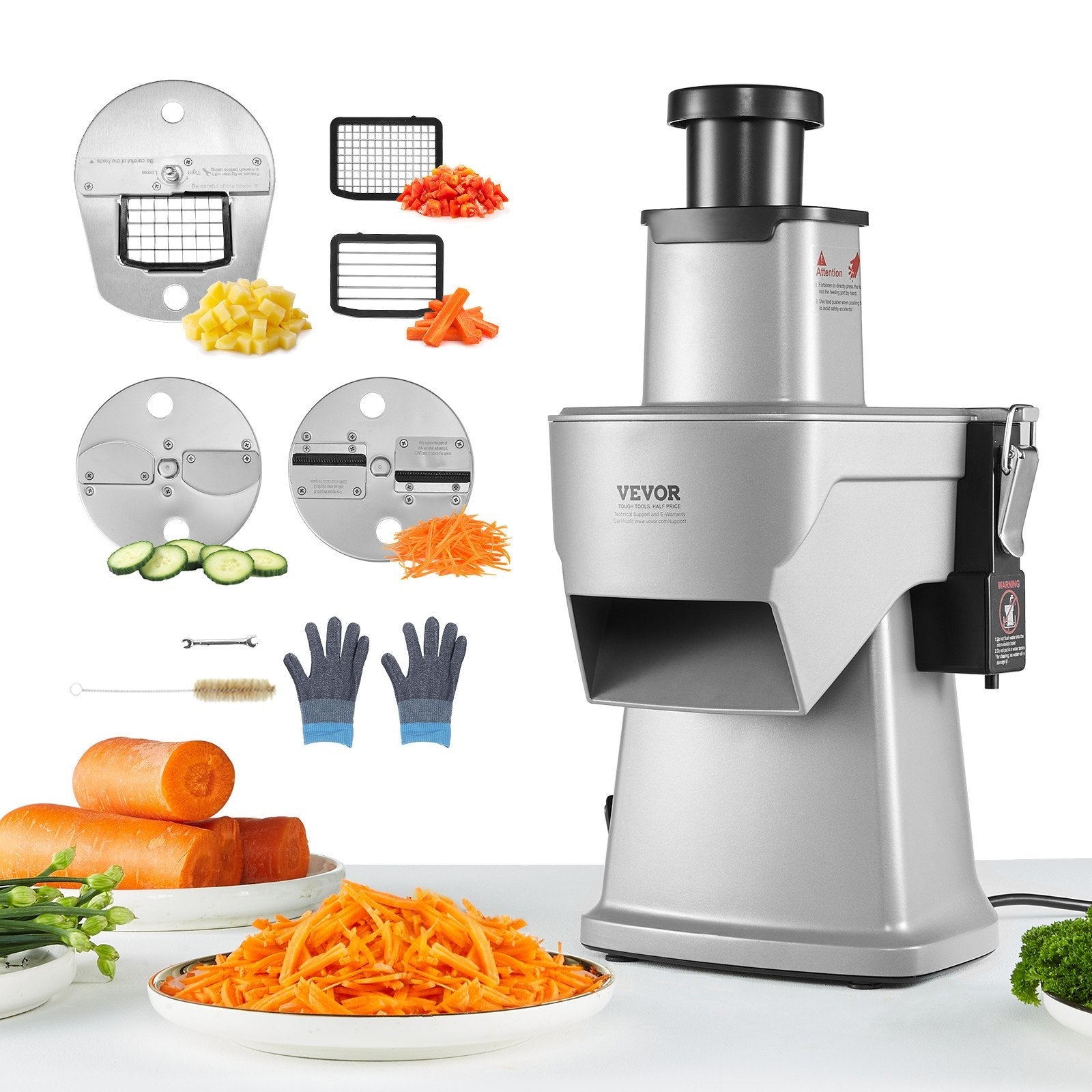 VEVOR Electric Vegetable Slicer, 4 in 1 Multifunctional Food Cutter, 200W Vegetable Chopper for Slicing Shredding Dicing and Slitting, with Cut-Resistant Gloves, for Commercial and Home Use 