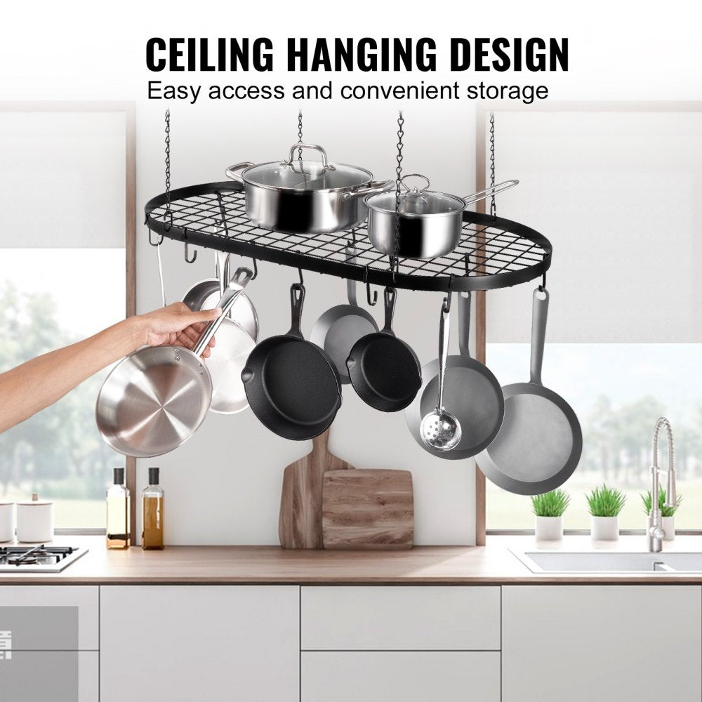 VEVOR Hanging Pot Rack, 32 inch Hanging Pot Rack Ceiling Mount, Ceiling Pot Rack with 12 S Hooks, 80 lbs Loading Weight, Ideal for Home, Restaurant, Kitchen Cookware, Utensils 