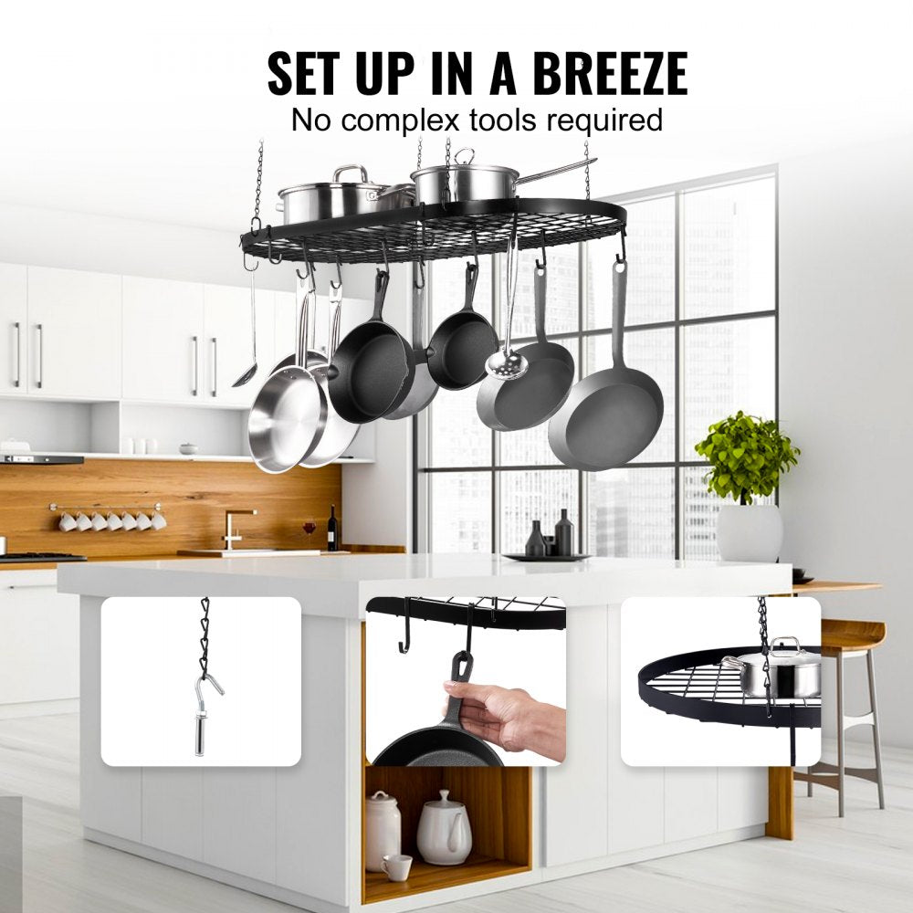 VEVOR Hanging Pot Rack, 32 inch Hanging Pot Rack Ceiling Mount, Ceiling Pot Rack with 12 S Hooks, 80 lbs Loading Weight, Ideal for Home, Restaurant, Kitchen Cookware, Utensils 